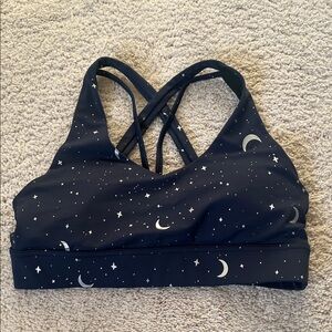Women's Navy Sports Bra with Moon and Star Pattern